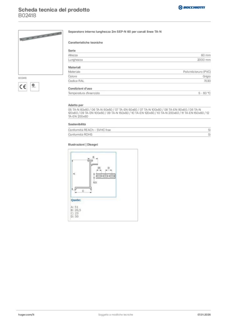 Immagine Bocchiotti Scheda tecnica del prodotto B02418 | Hager Italia