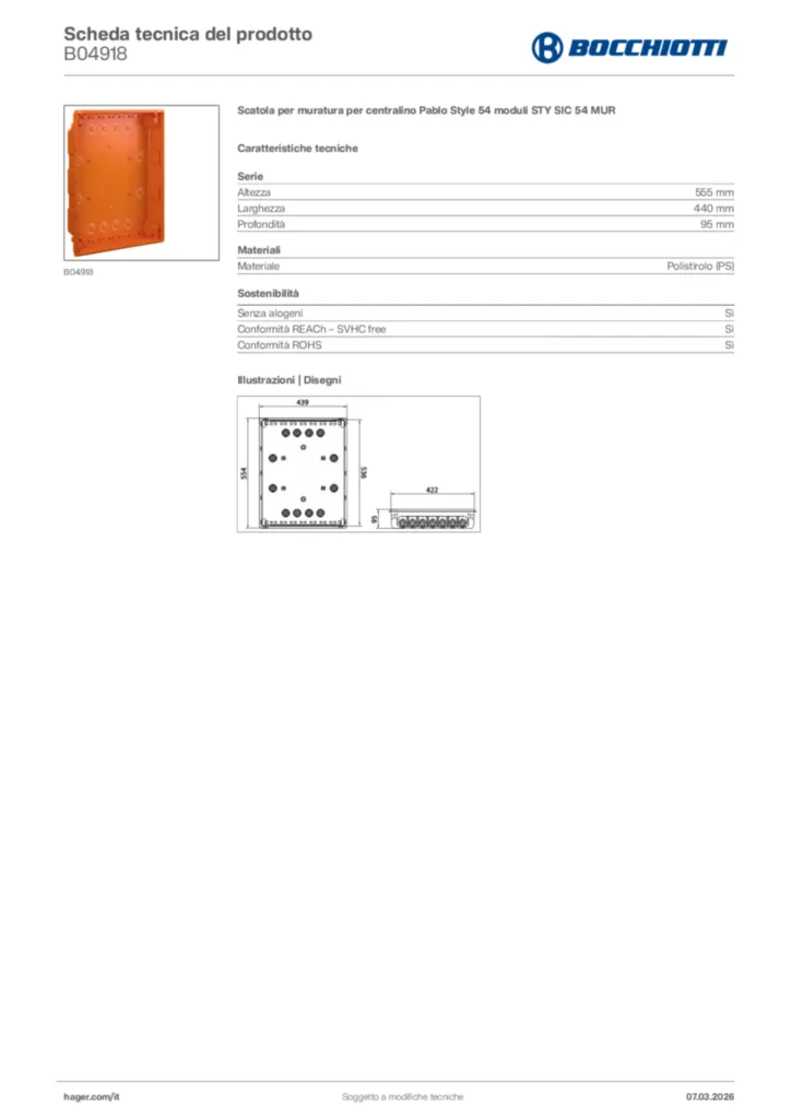 Immagine Bocchiotti Scheda tecnica del prodotto B04918 | Hager Italia