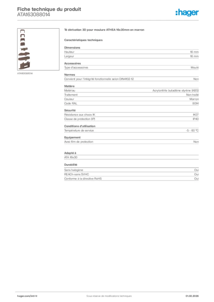 Image Hager Fiche technique du produit ATA163088014 | Hager Afrique