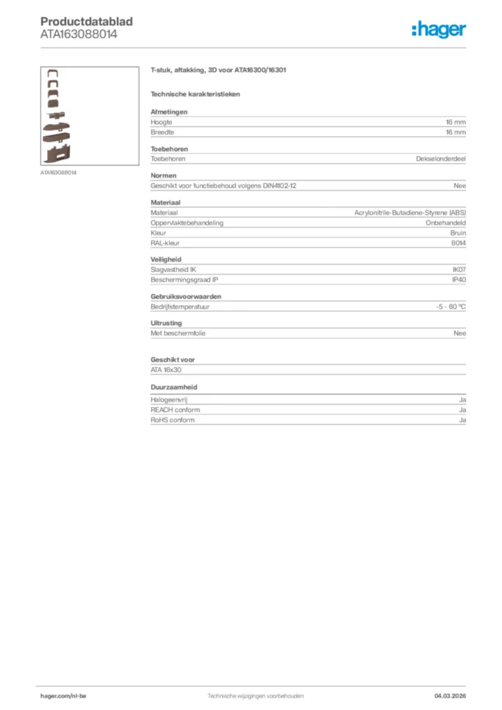 Afbeelding Hager Productdatablad ATA163088014 | Hager Belgium