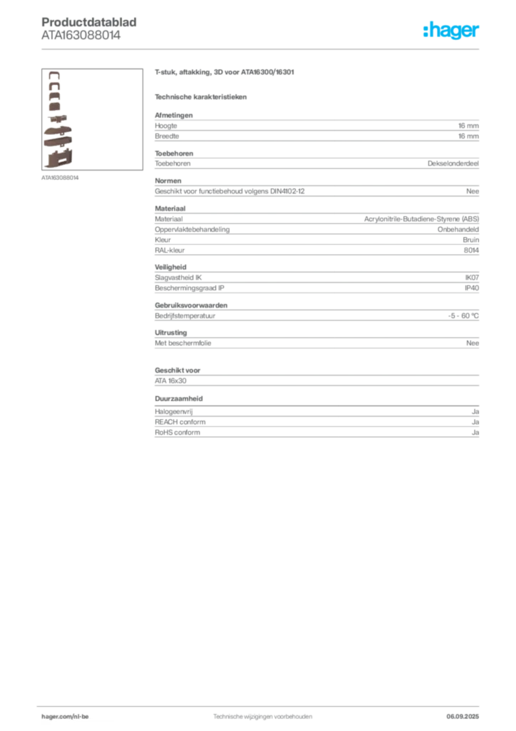 Afbeelding Hager Productdatablad ATA163088014 | Hager Belgium