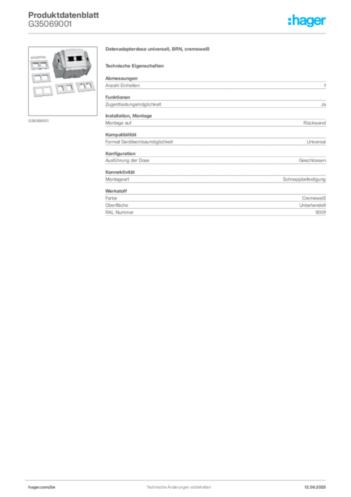 Bild Hager Produktdatenblatt G35069001 | Hager Deutschland