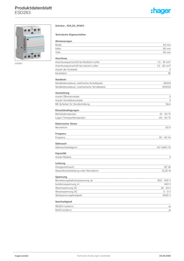 Bild Hager Produktdatenblatt ESD263 | Hager Deutschland