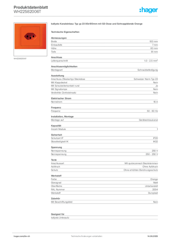 Bild Hager Produktdatenblatt WH22582006T | Hager Schweiz