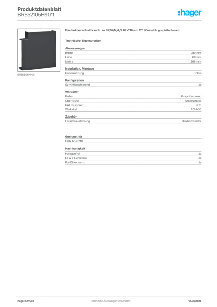 Bild Hager Produktdatenblatt BR652105H9011 | Hager Deutschland