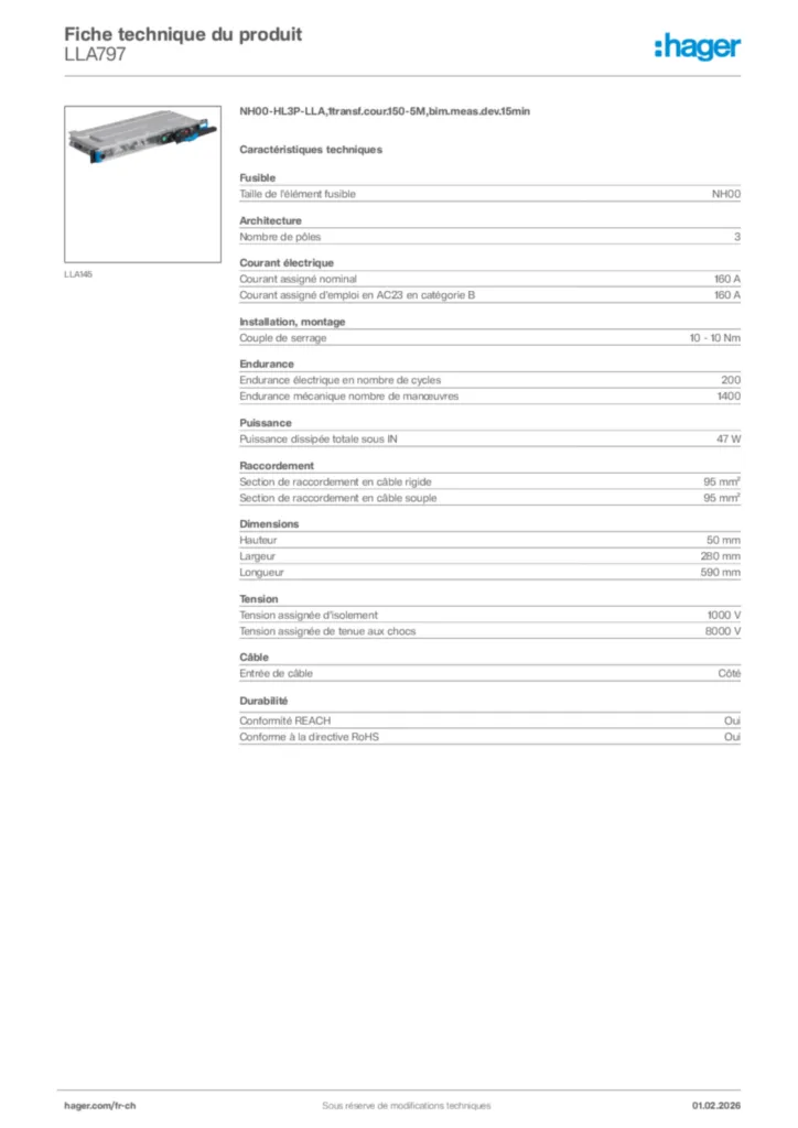 Image Hager Fiche technique du produit LLA797 | Hager Suisse