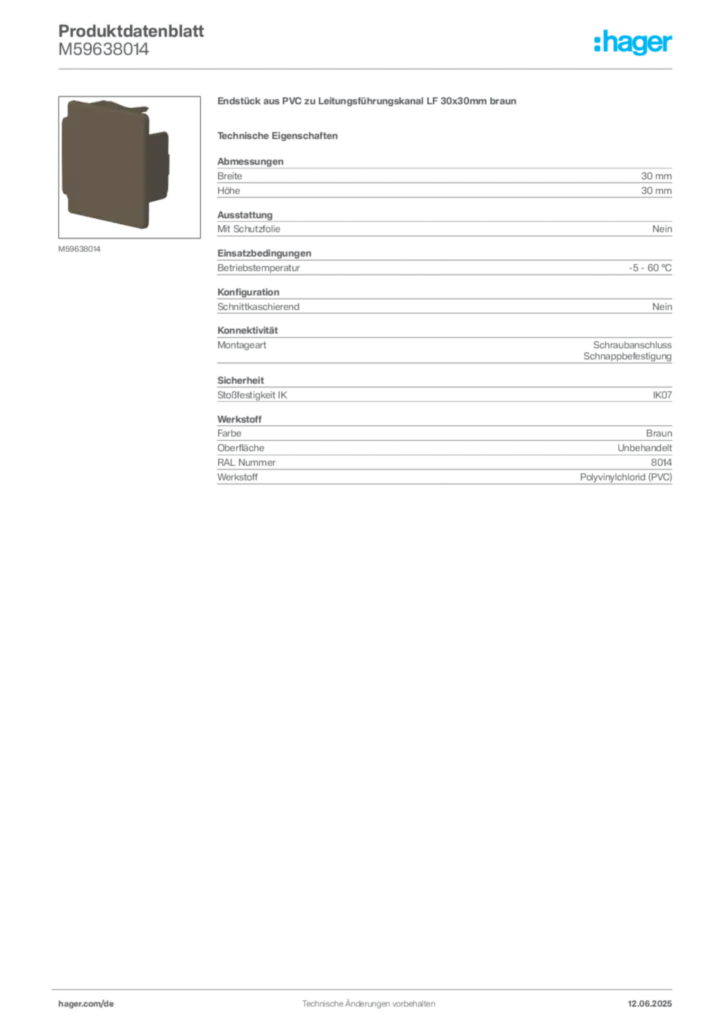 Bild Hager Produktdatenblatt M59638014 | Hager Deutschland