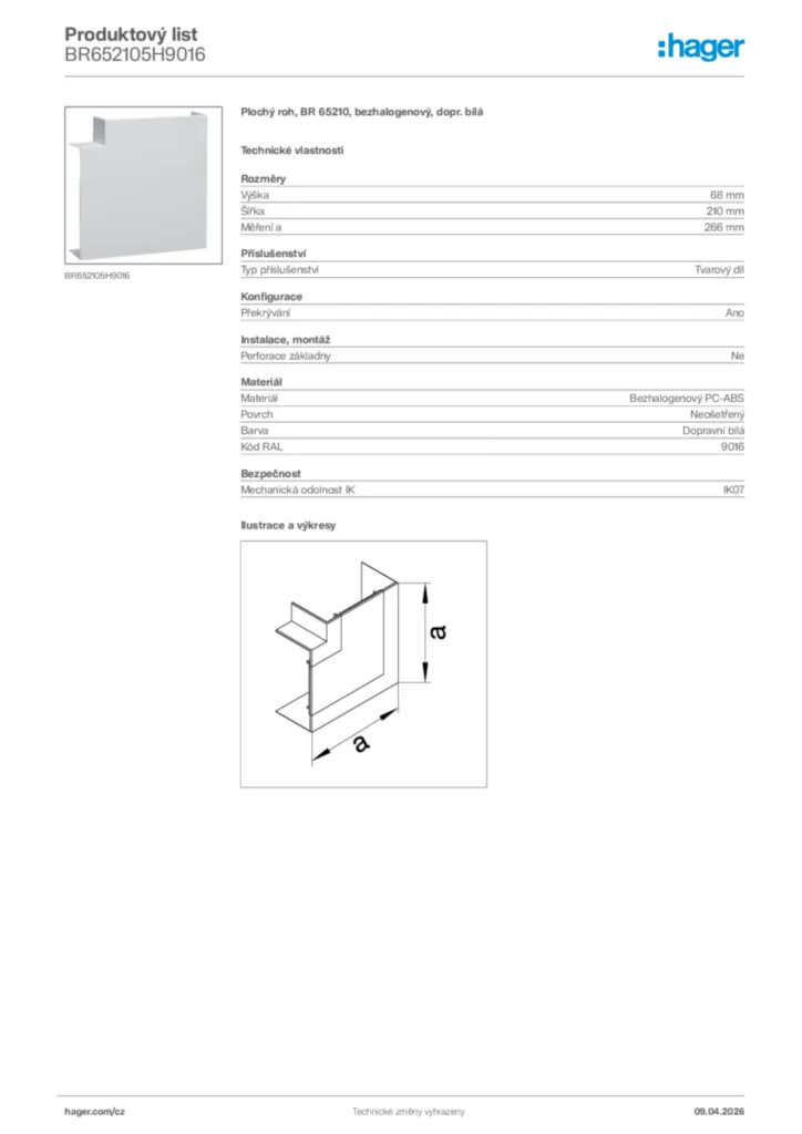Obrázek Hager Product data sheet BR652105H9016 | Hager