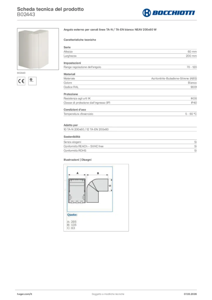 Immagine Bocchiotti Scheda tecnica del prodotto B02443 | Hager Italia