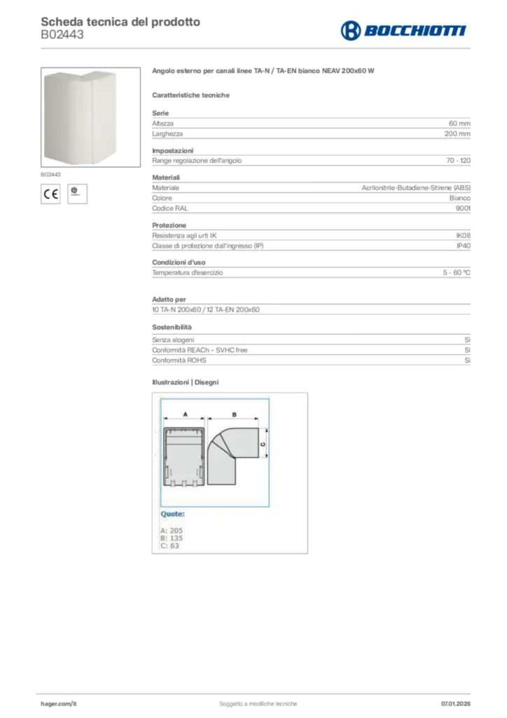 Immagine Bocchiotti Scheda tecnica del prodotto B02443 | Hager Italia