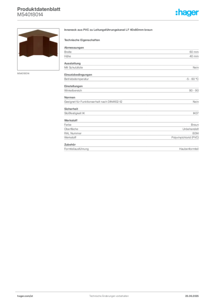 Bild Hager Produktdatenblatt M54018014 | Hager Deutschland