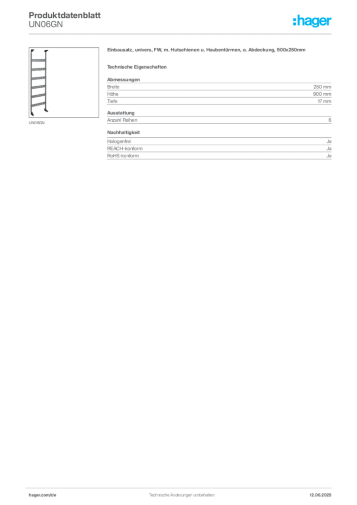 Bild Hager Produktdatenblatt UN06GN | Hager Deutschland