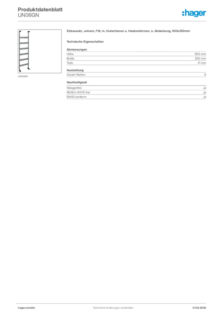 Bild Hager Produktdatenblatt UN06GN | Hager Deutschland