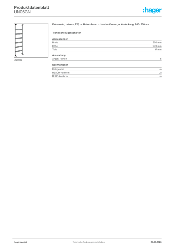 Bild Hager Produktdatenblatt UN06GN | Hager Deutschland