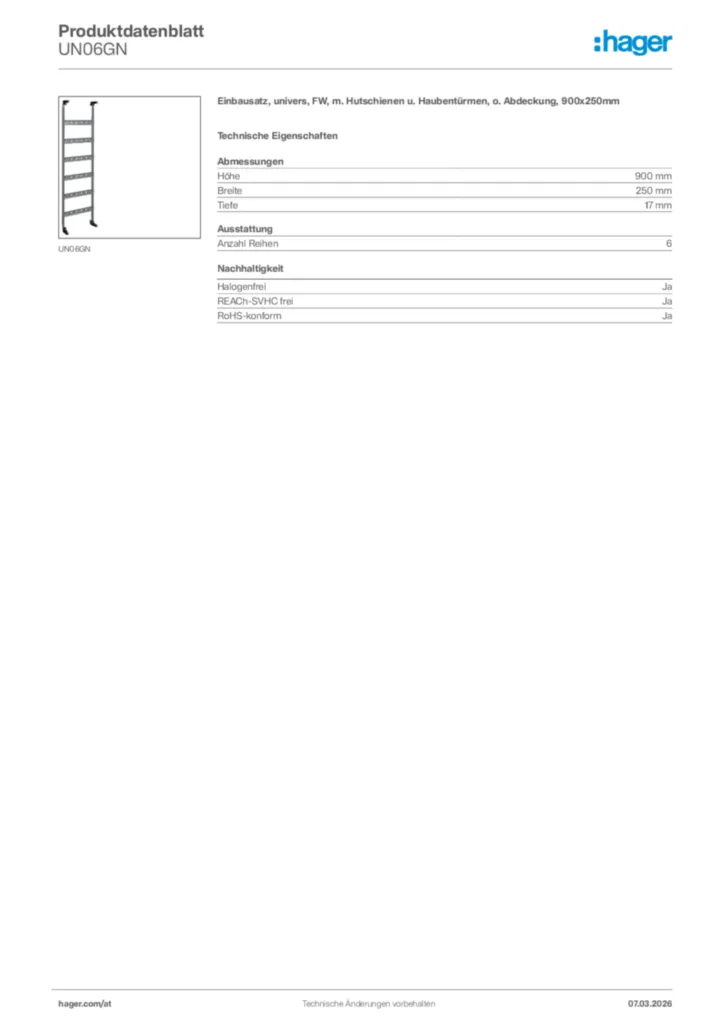 Bild Hager Produktdatenblatt UN06GN | Hager Deutschland