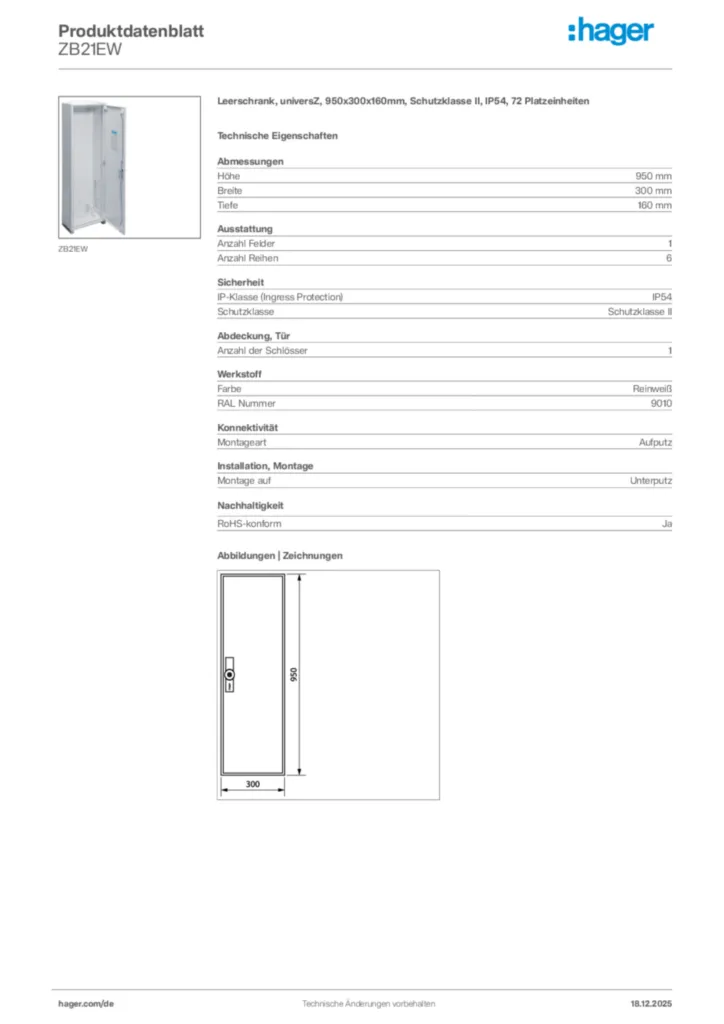 Bild Hager Produktdatenblatt ZB21EW | Hager Deutschland