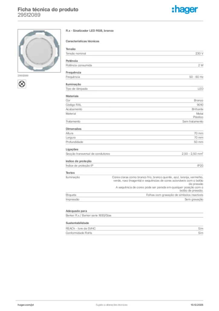 Imagem Hager Ficha técnica do produto 29512089 | Hager Portugal