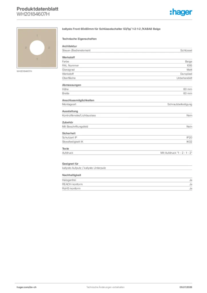 Bild Hager Produktdatenblatt WH20184607H | Hager Schweiz