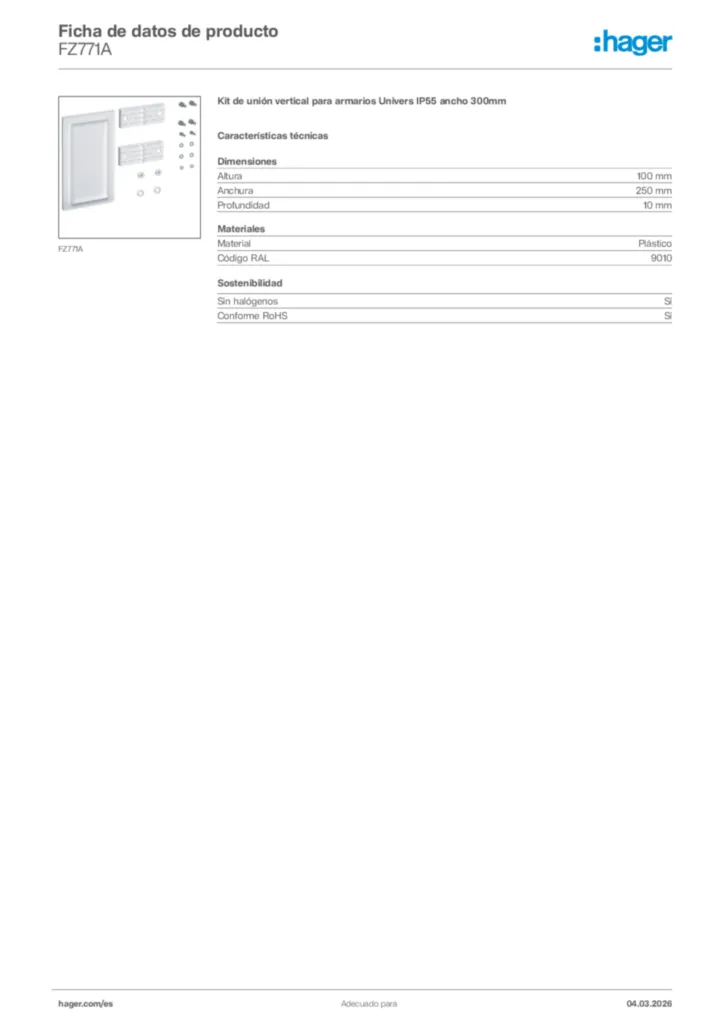 Imagen Hager Ficha de datos de producto FZ771A | Hager España
