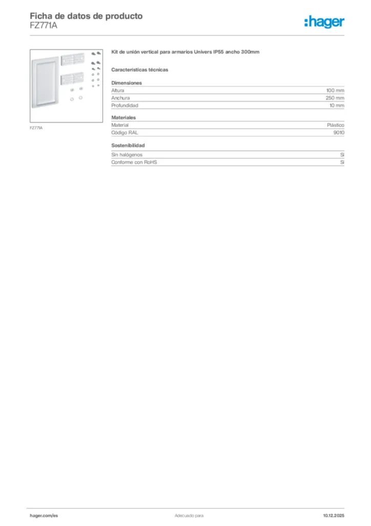 Imagen Hager Ficha de datos de producto FZ771A | Hager España