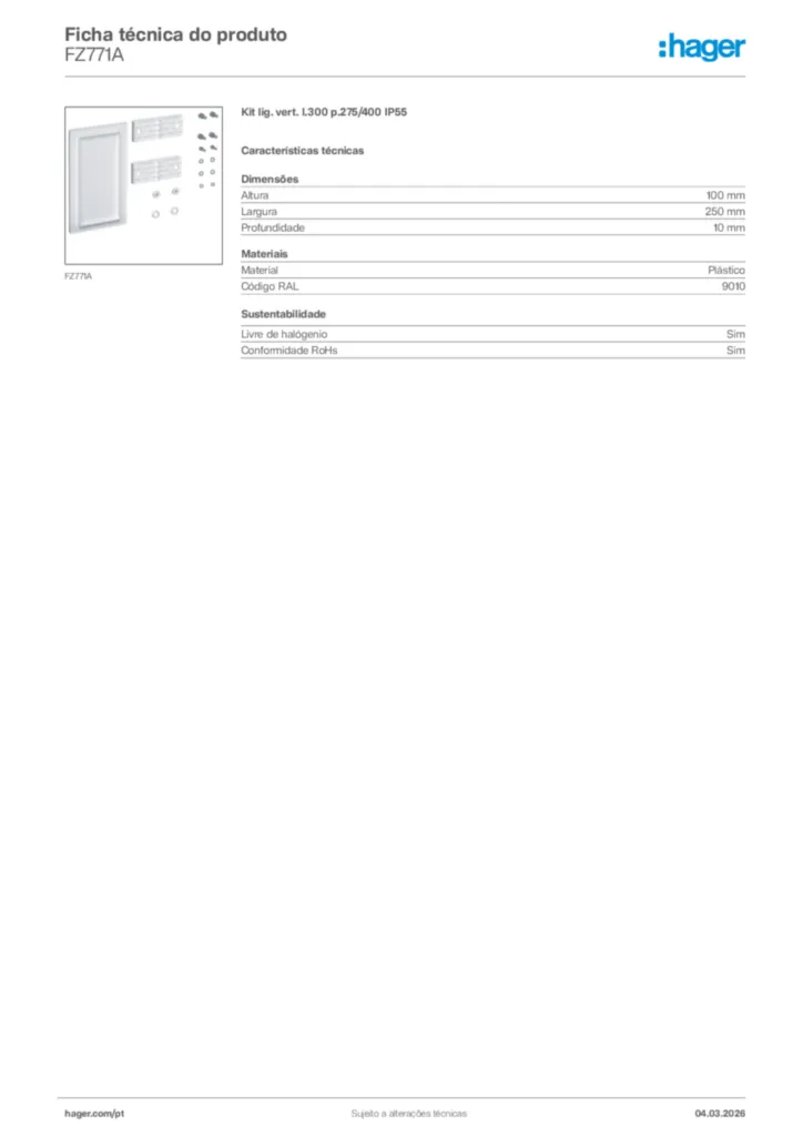 Imagem Hager Ficha técnica do produto FZ771A | Hager Portugal