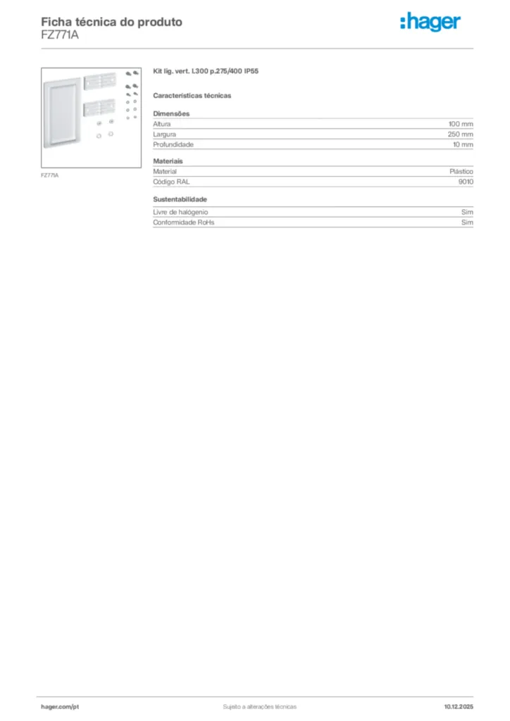 Imagem Hager Ficha técnica do produto FZ771A | Hager Portugal