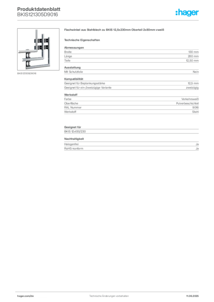 Bild Hager Produktdatenblatt BKIS121305D9016 | Hager Deutschland