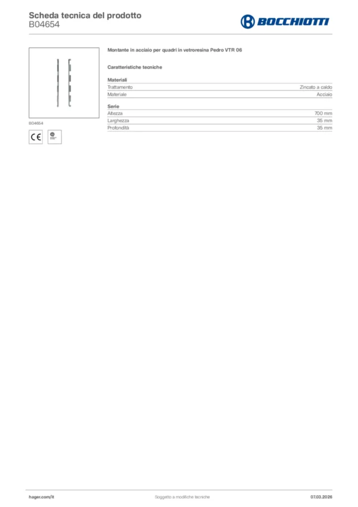Immagine Bocchiotti Scheda tecnica del prodotto B04654 | Hager Italia