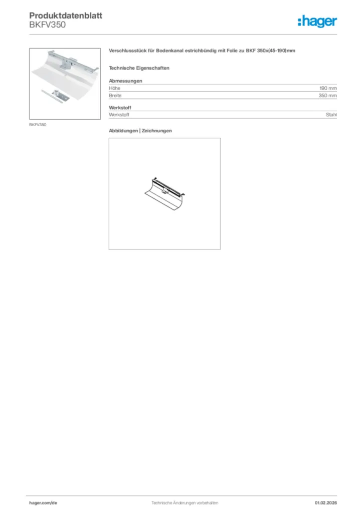 Bild Hager Produktdatenblatt BKFV350 | Hager Deutschland