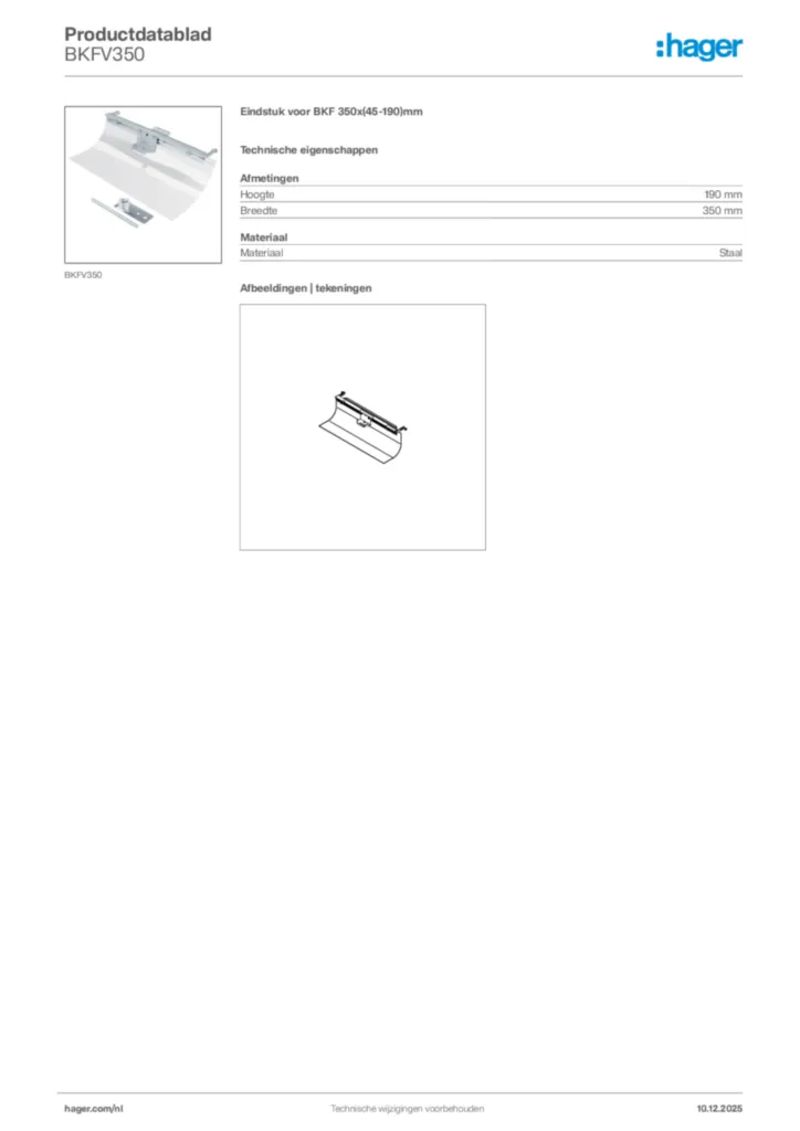 Afbeelding Hager Productdatablad BKFV350 | Hager Nederland