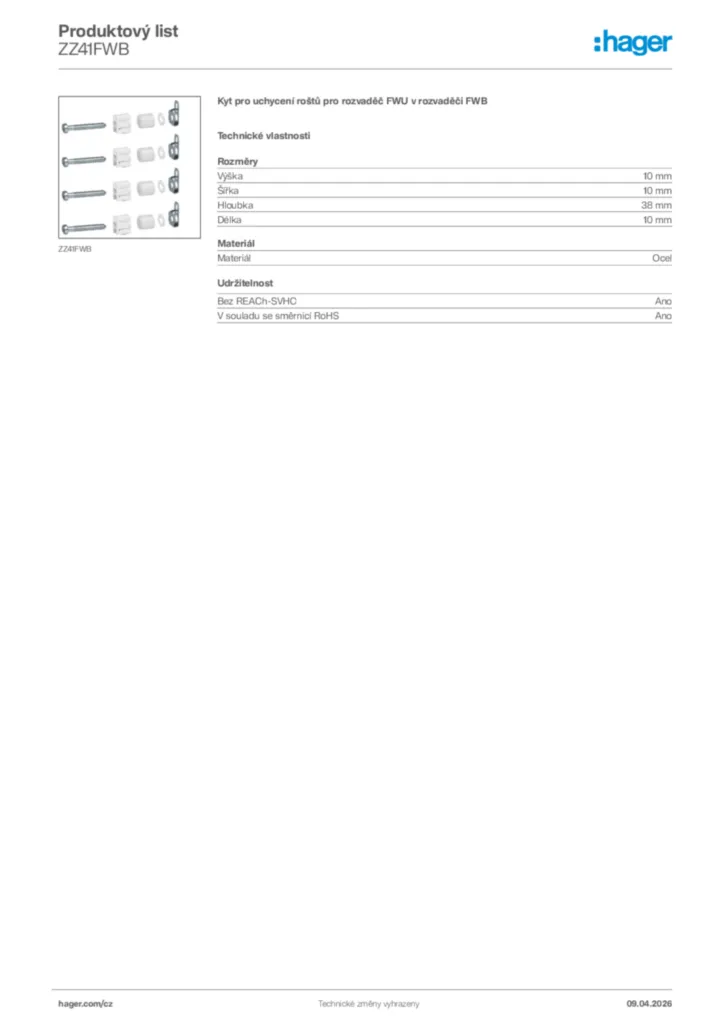 Obrázek Hager Product data sheet ZZ41FWB | Hager