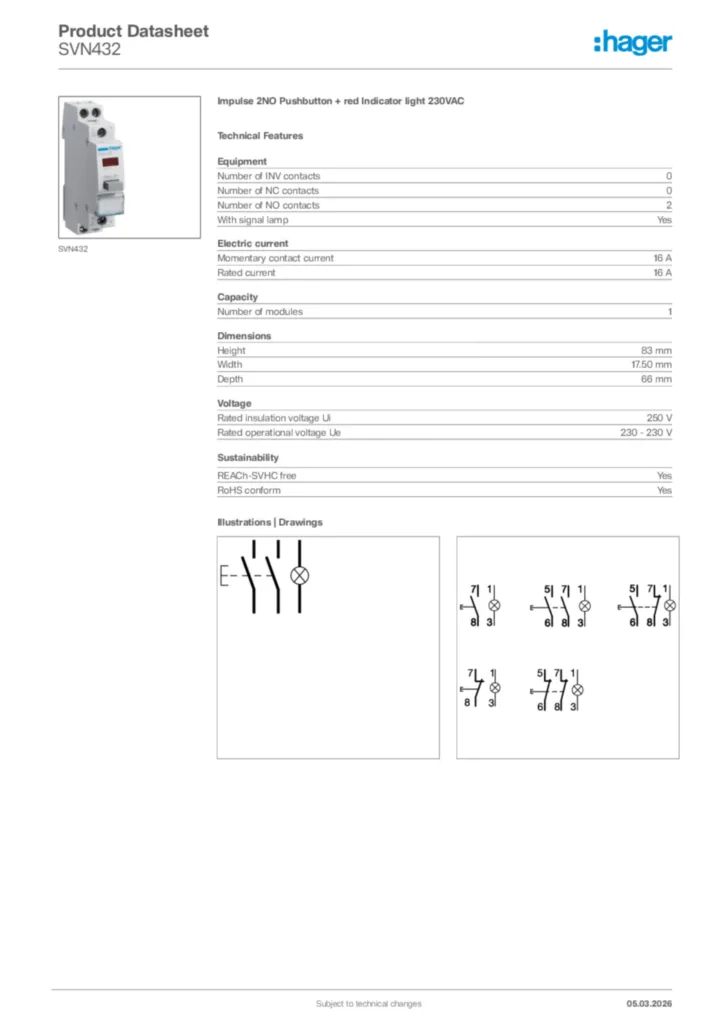 Image Hager Product data sheet SVN432  | Hager Africa