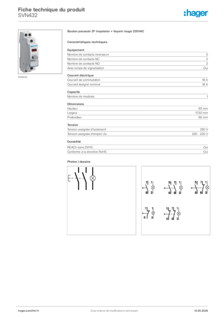 Image Hager Fiche technique du produit SVN432 | Hager Afrique