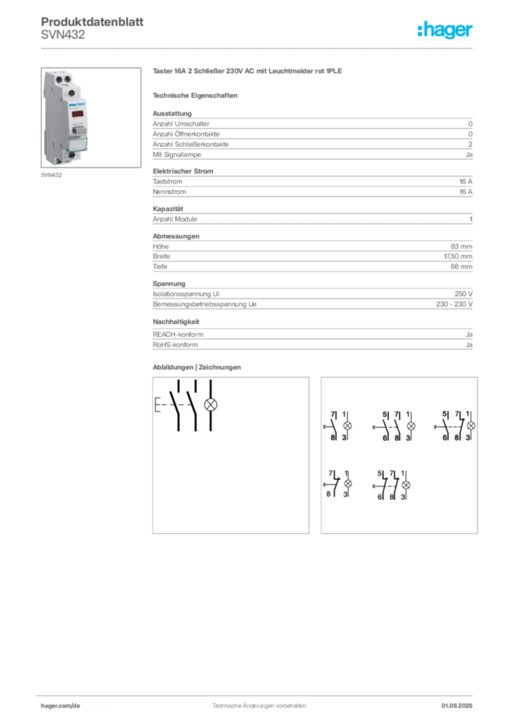 Hager Produktdatenblatt SVN432