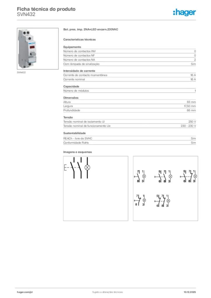 Imagem Hager Ficha técnica do produto SVN432 | Hager Portugal