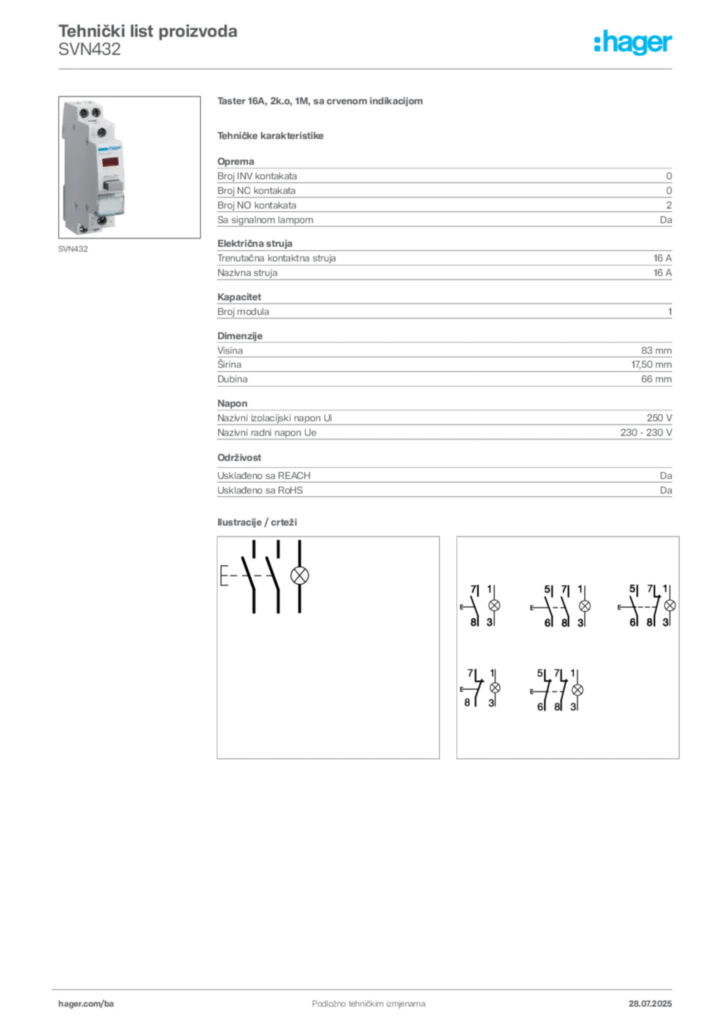 Slika Hager Product data sheet SVN432  | Hager