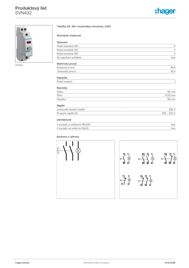 Obrázek Hager Produktový list SVN432 | Hager