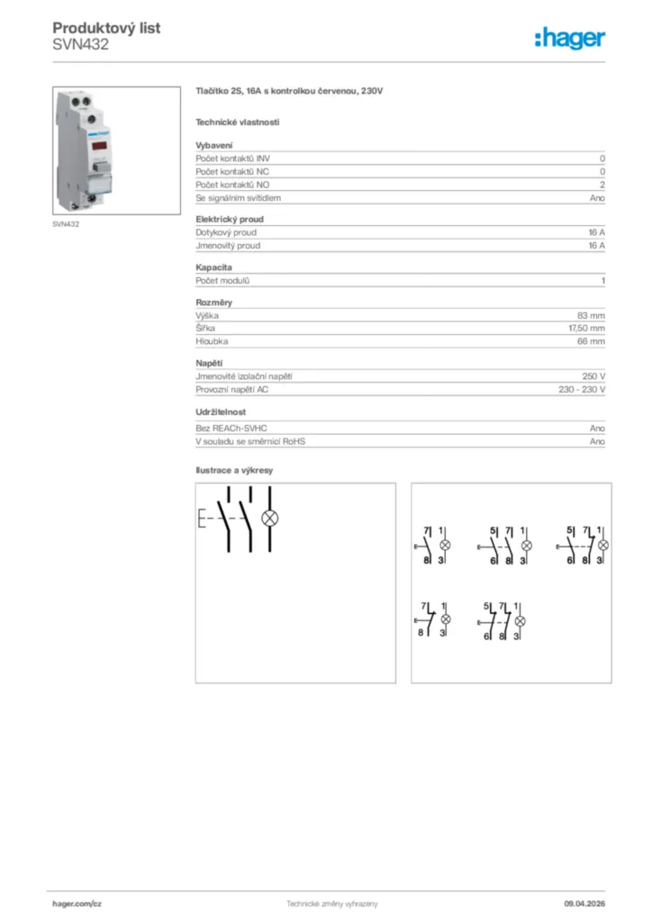 Obrázek Hager Product data sheet SVN432 | Hager