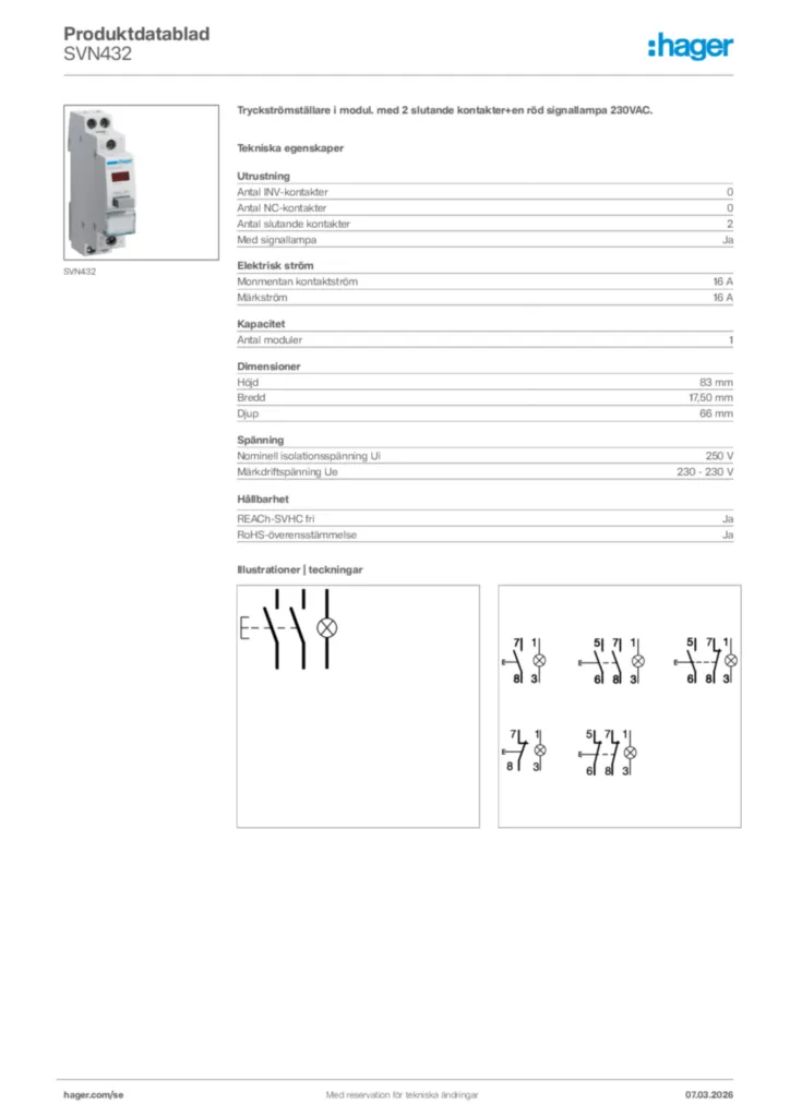 Bild Hager Produktdatablad SVN432 | Hager Sverige