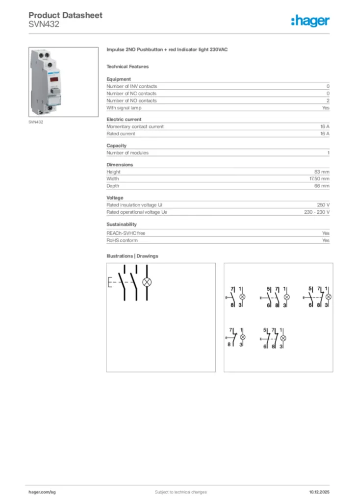 Image Hager Product data sheet SVN432  | Hager