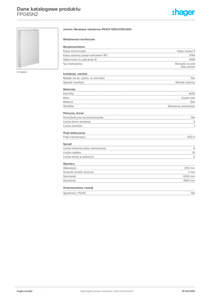 Zdjęcie Hager Dane katalogowe produktu FP04SN2 | Hager Polska