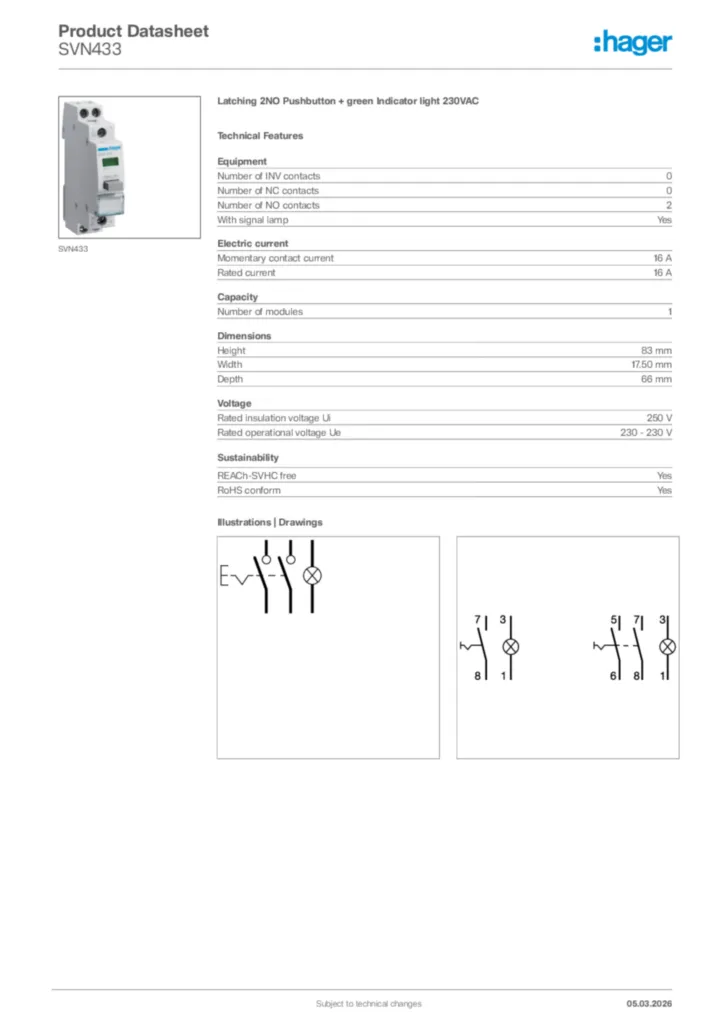 Image Hager Product data sheet SVN433  | Hager Africa