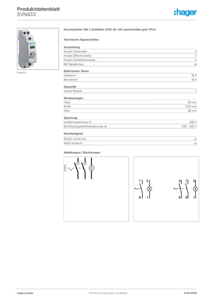 Bild Hager Produktdatenblatt SVN433 | Hager Deutschland