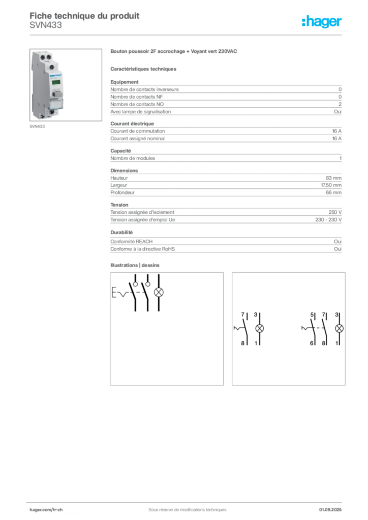 Image Hager Fiche technique du produit SVN433 | Hager Suisse