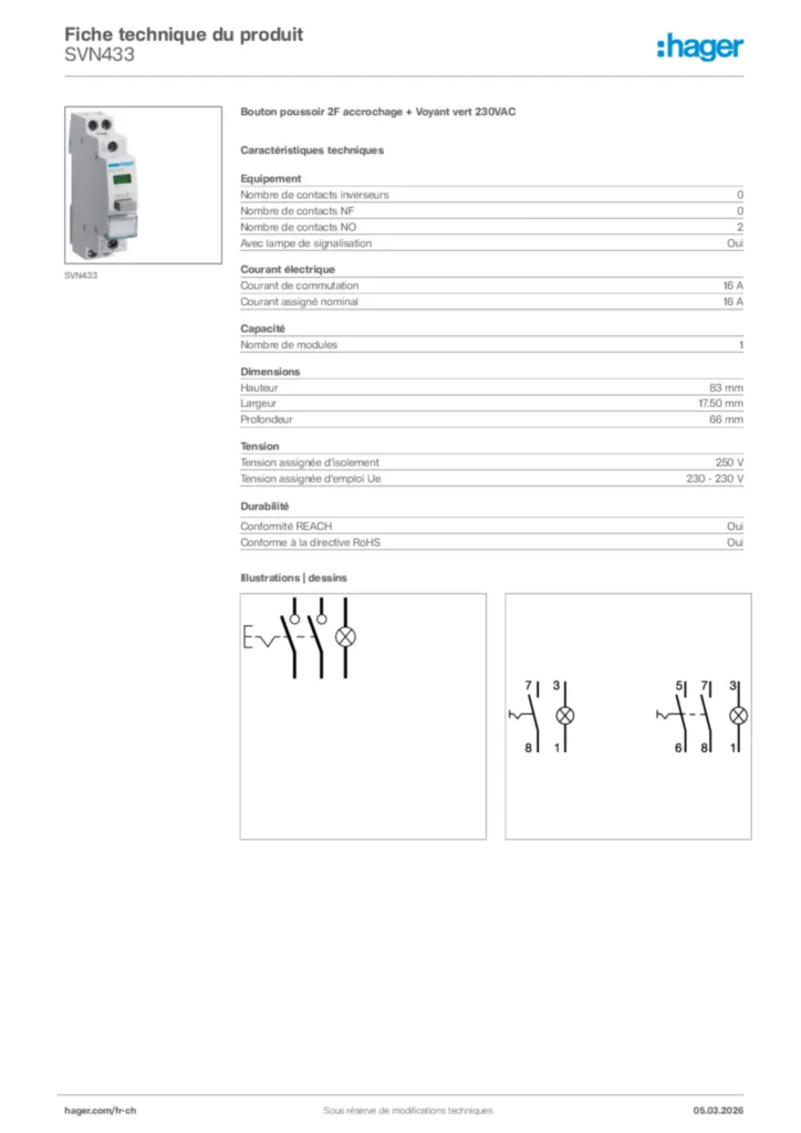 Image Hager Fiche technique du produit SVN433 | Hager Suisse