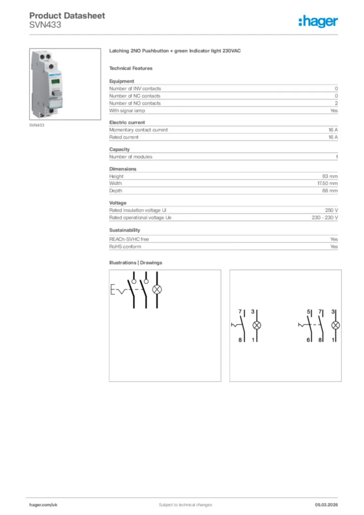 Image Hager Product data sheet SVN433  | Hager
