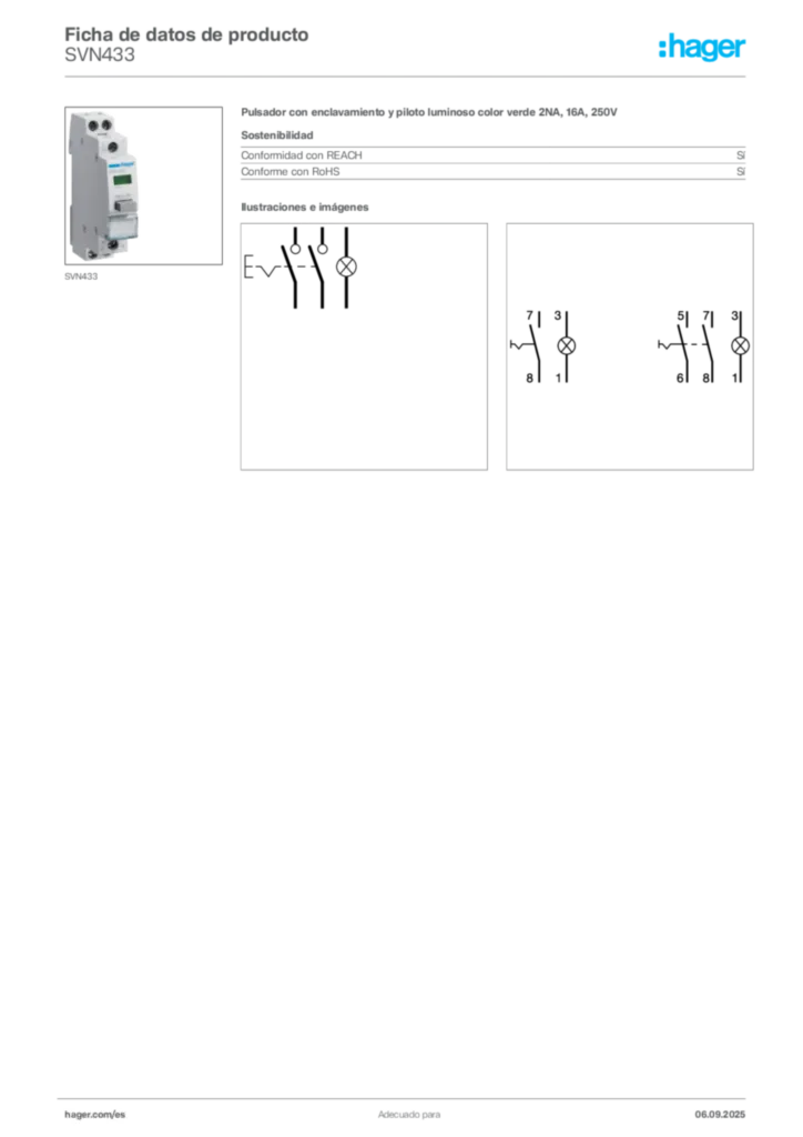 Imagen Hager Ficha de datos de producto SVN433 | Hager España