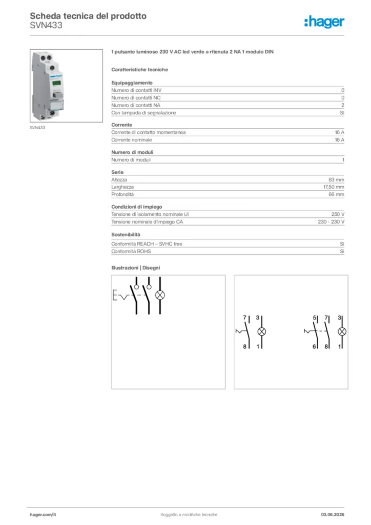 Immagine Hager Scheda tecnica del prodotto SVN433 | Hager Italia