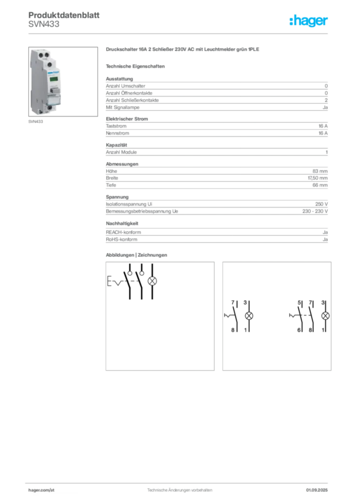Bild Hager Produktdatenblatt SVN433 | Hager Deutschland