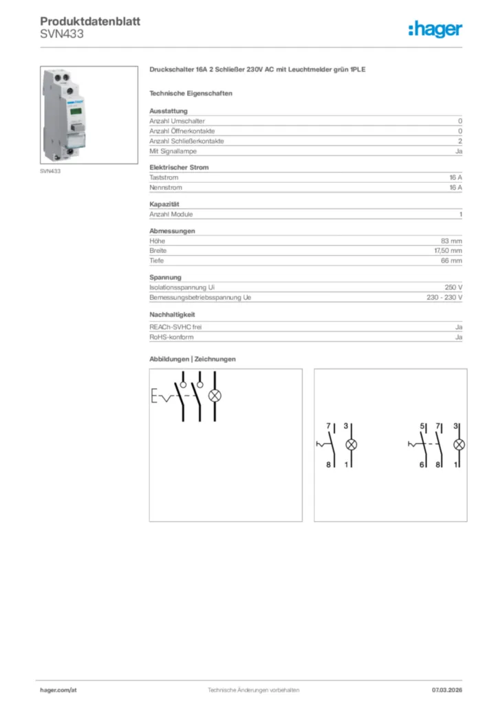 Bild Hager Produktdatenblatt SVN433 | Hager Deutschland